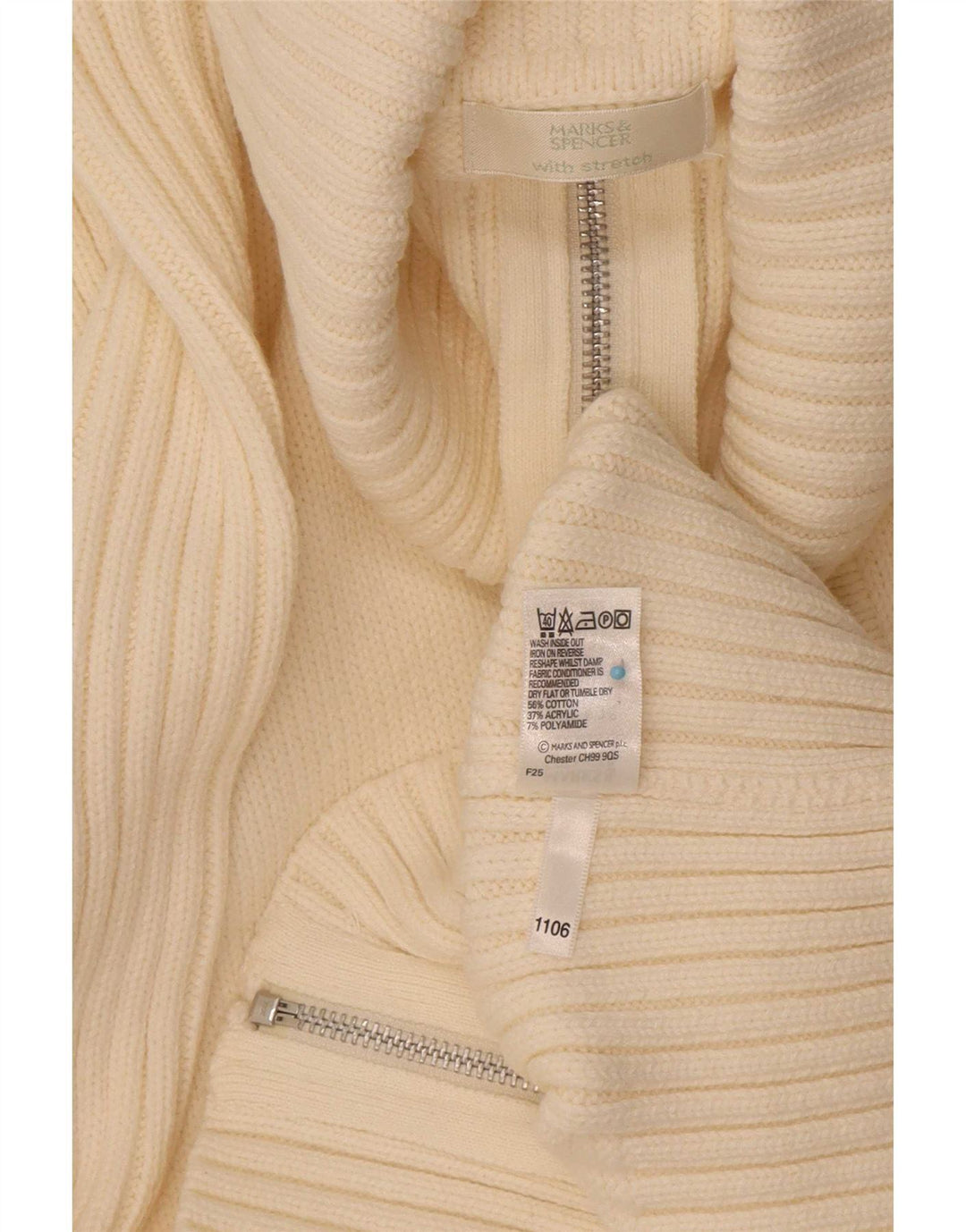 Marks & Spencer Damski sweter rozpinany z zamkiem błyskawicznym UK 16, duży w kolorze złamanej bieli