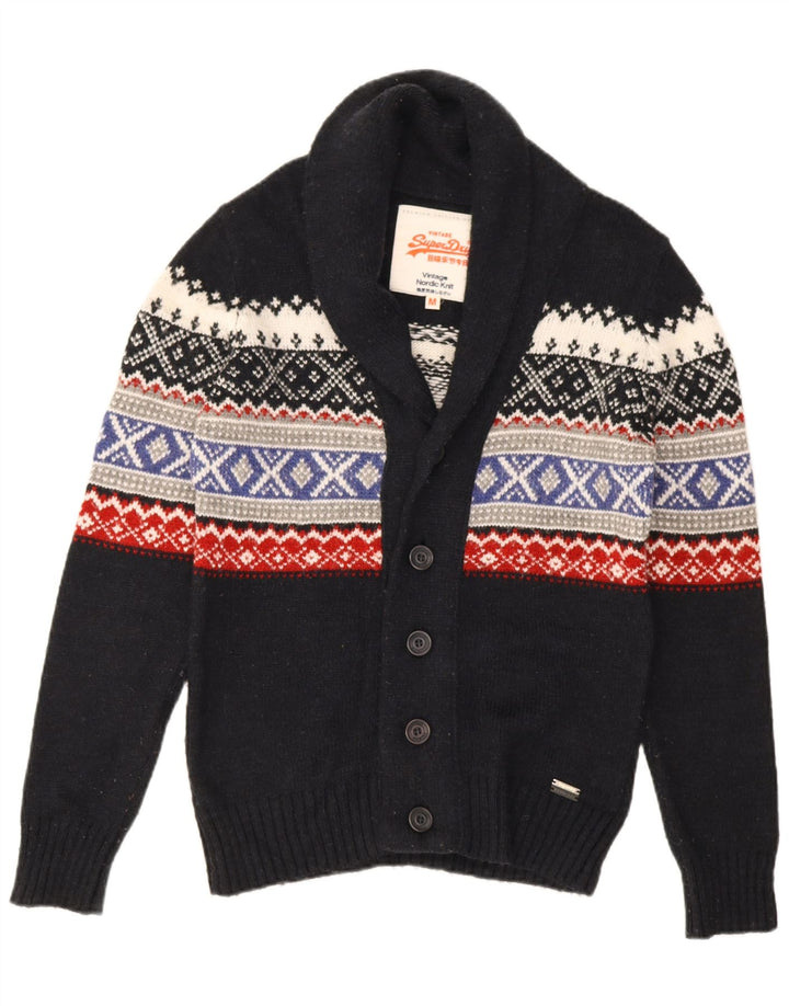 Męski sweter kardigan Superdry, średni granatowy, akryl Fair Isle