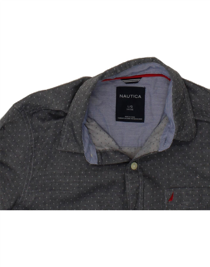 NAUTICA Boys Shirt 14-15 Years Large Grey Spotted Cotton Vintage Nautica and Second-Hand Nautica from Messina Hembry 