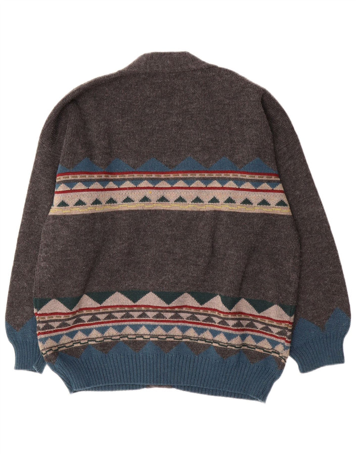 Vintage męski sweter rozpinany XL szary geometryczny