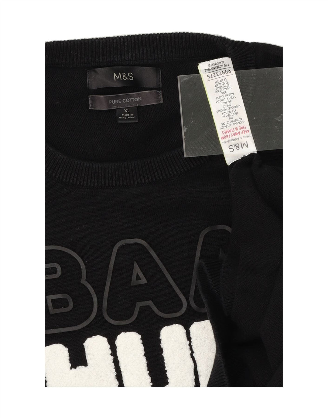MARKS & SPENCER Mens Graphic Sweatshirt Jumper XL Black Cotton Vintage Marks & Spencer and Second-Hand Marks & Spencer from Messina Hembry 