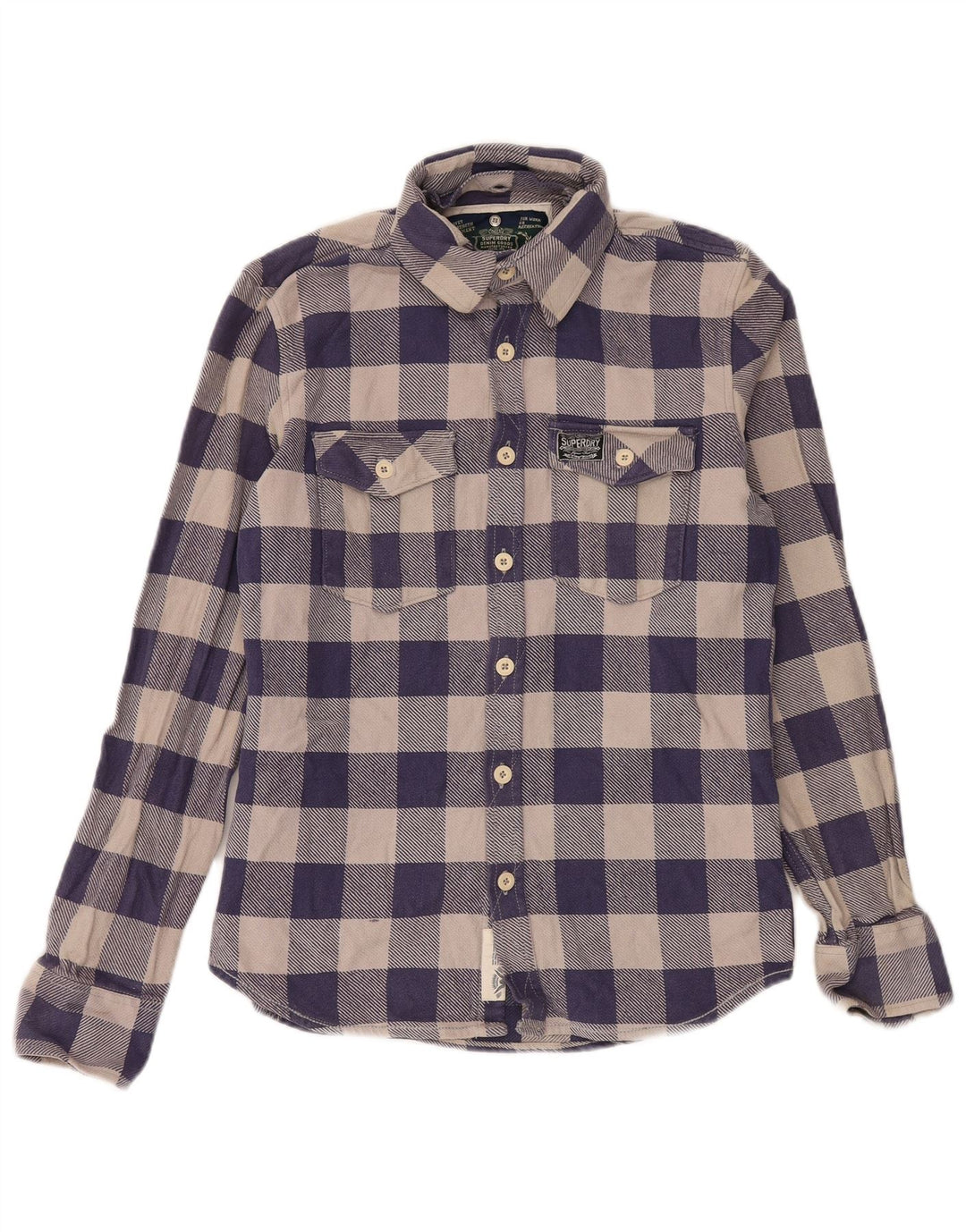 Męska koszula flanelowa Superdry, duża, granatowa, bawełniana w kratkę