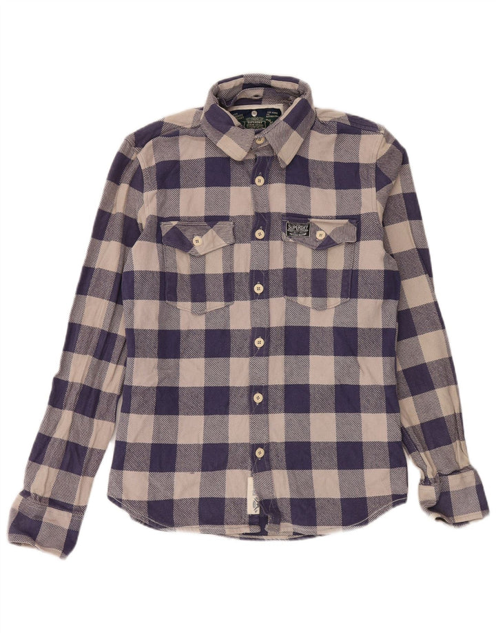 Męska koszula flanelowa Superdry, duża, granatowa, bawełniana w kratkę