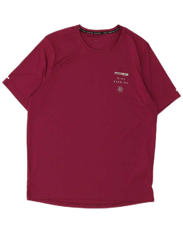NIKE Mens Dri Fit Graphic T-Shirt Top Medium Burgundy Polyester