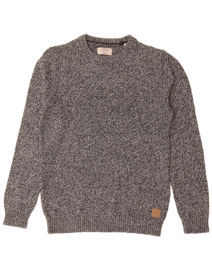 Męski sweter Jack & Jones z okrągłym dekoltem, średnioszary, bawełniany w plamki