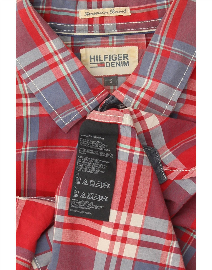 Męska koszula z krótkim rękawem Tommy Hilfiger, mała, bawełniana w czerwoną kratę