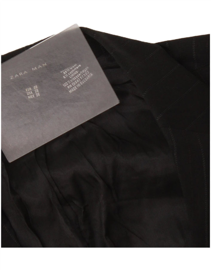 Zara Męska marynarka zapinana na 2 guziki EU 48 Średnia czarna wełna w prążki