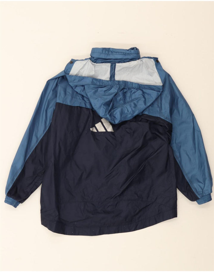ADIDAS Boys Hooded Rain Jacket 9-10 Years Blue Colourblock Polyester Vintage Adidas and Second-Hand Adidas from Messina Hembry 