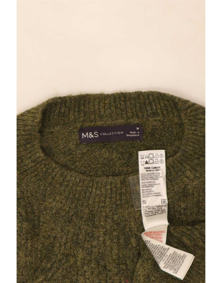 Marks & Spencer Damski sweter z okrągłym dekoltem, UK 14, średni khaki, akryl