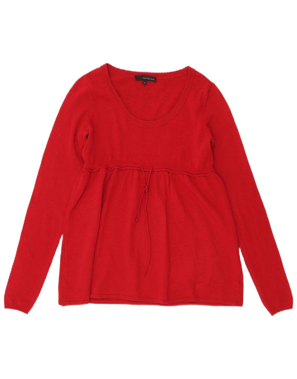 CALVIN KLEIN JEANS Damski sweter z graficznym dekoltem w łódkę UK 10 Small Red