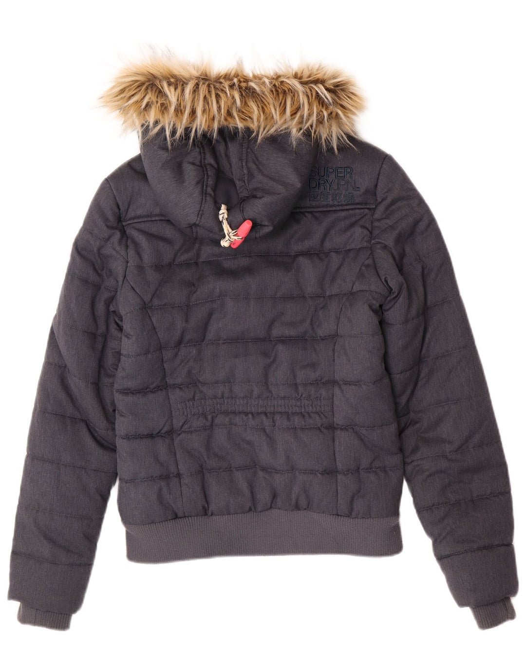 Damska kurtka bomberka z kapturem Superdry, wyściełana, UK 8, mała, szary poliester