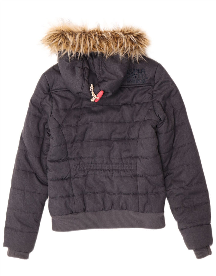 Damska kurtka bomberka z kapturem Superdry, wyściełana, UK 8, mała, szary poliester