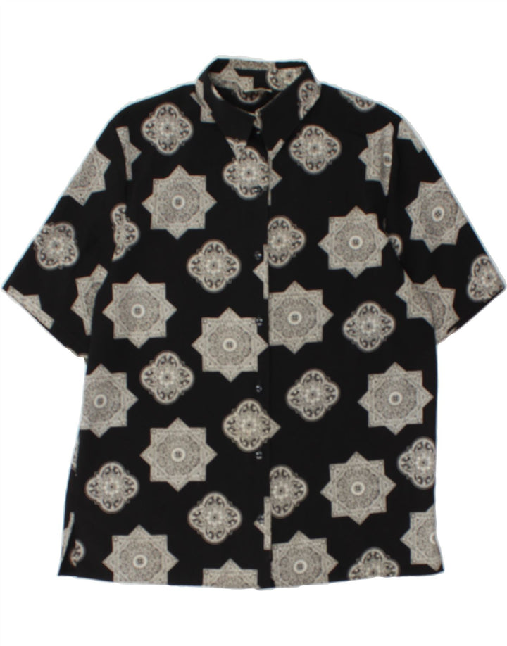 VINTAGE Womens Short Sleeve Shirt UK 12 Medium Black Geometric Polyester Vintage Vintage and Second-Hand Vintage from Messina Hembry 