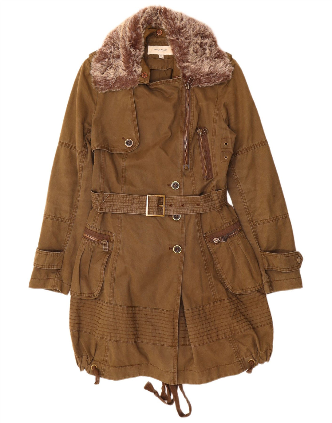 Karen Millen Damska kurtka parka UK 10, mała, brązowa, bawełniana