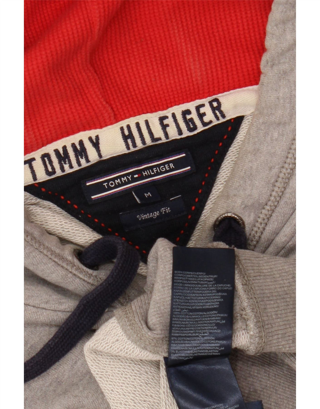 Męski sweter z kapturem w stylu vintage, Tommy Hilfiger, średnioszary, bawełniany