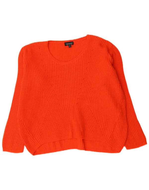 Topshop damski sweter oversize z dekoltem w łódkę UK 10 mały czerwony akryl