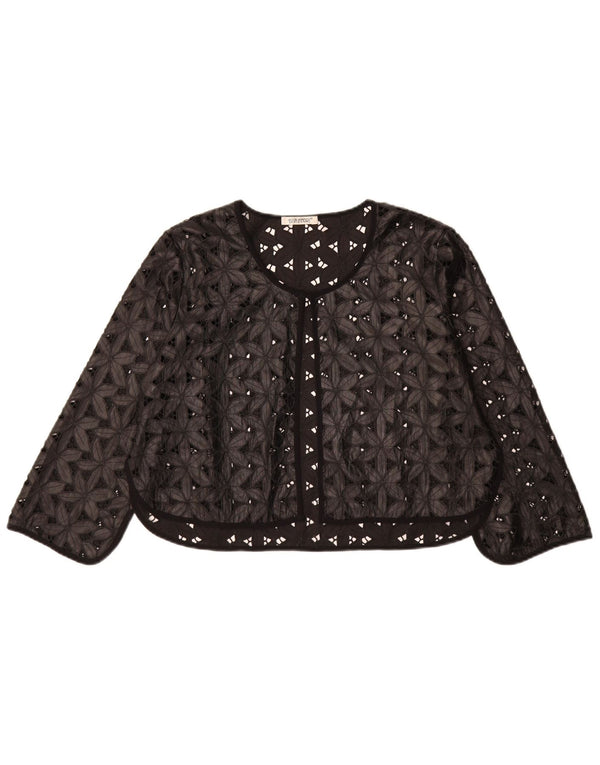 Elisa Landri Damska krótka koronkowa bolerko UK 12, średnia czarna w kwiaty