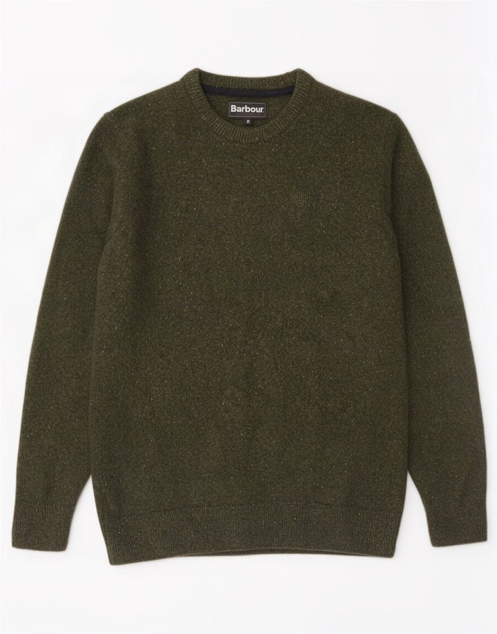 Męski sweter z wycięciem pod szyją Barbour, mała, zielona wełna w cętki