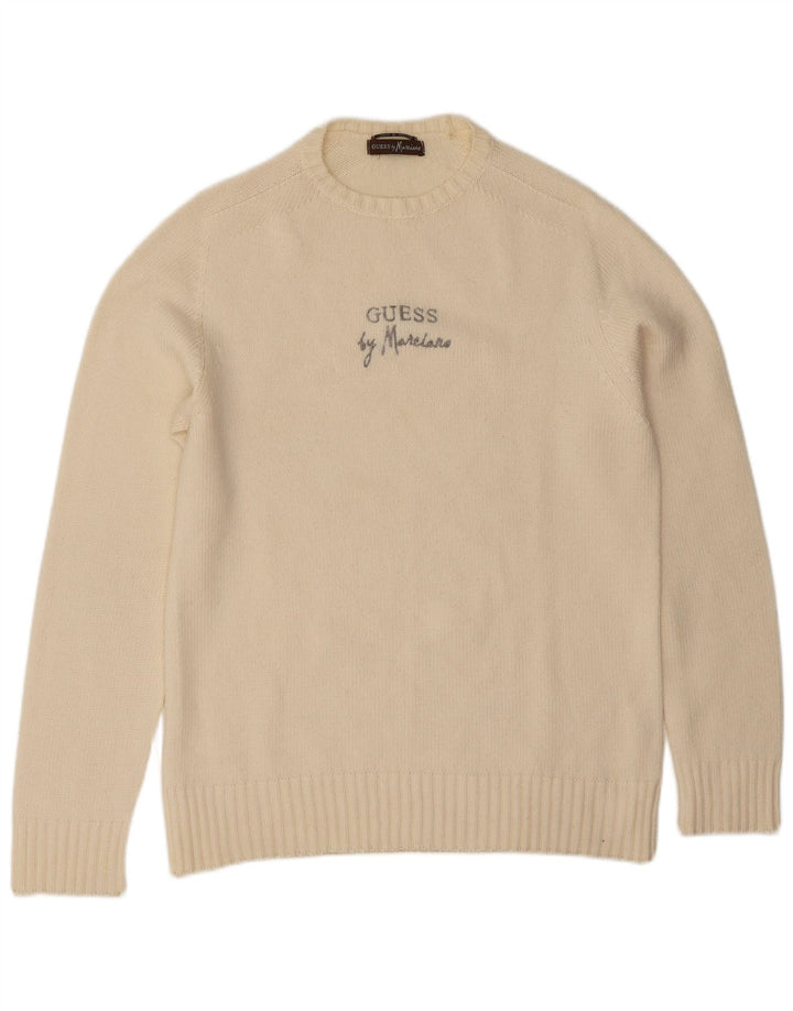 Męski sweter z okrągłym dekoltem Guess By Marciano, średni złamanej bieli