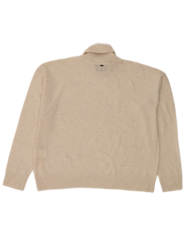 Damski sweter oversize Superdry z golfem UK 14, duża beżowa wełna