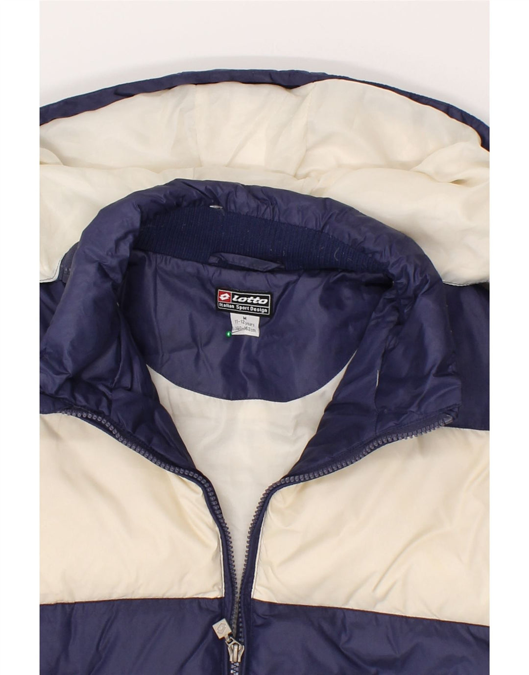 LOTTO Boys Hooded Padded Jacket 11-12 Years Medium  Navy Blue Colourblock Vintage Lotto and Second-Hand Lotto from Messina Hembry 