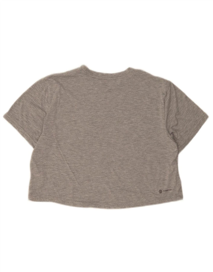 ADIDAS Womens Crop Graphic T-Shirt Top UK 12/14 Medium Grey Polyester