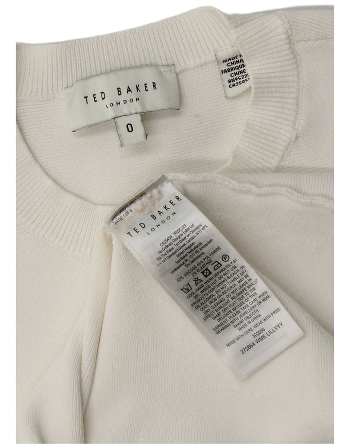 Damski sweter Ted Baker z okrągłym dekoltem, rozmiar 0 2XS, biała wiskoza