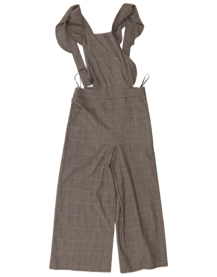 ZARA Womens Wide Leg Crop Dungarees Trousers XS W24 L23 Grey Check