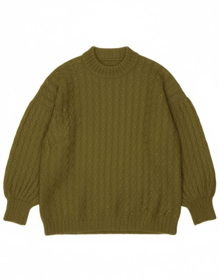 Sweter damski w stylu vintage z golfem UK 14, duży khaki