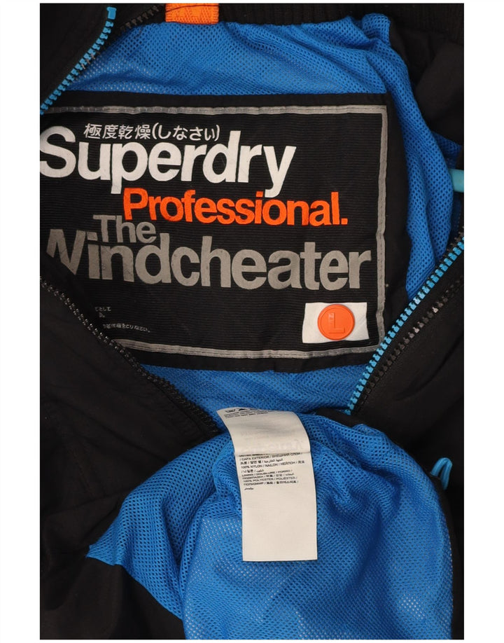SUPERDRY Męska kurtka przeciwdeszczowa The Windcheater UK 40, duża, czarna nylonowa