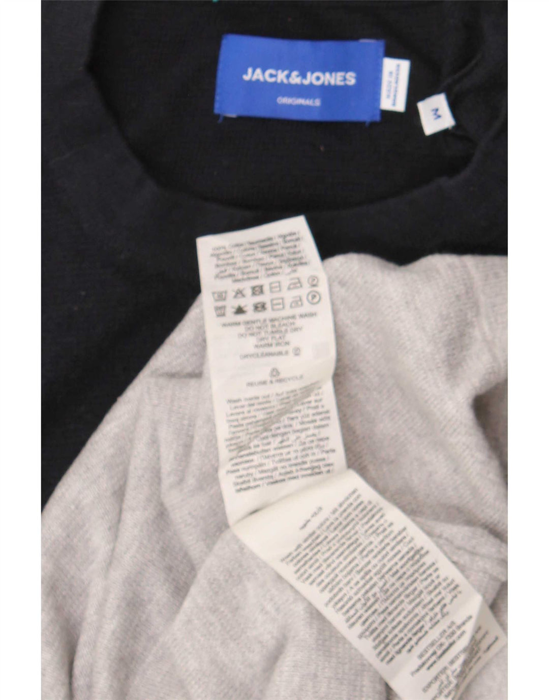 Męski sweter Jack & Jones z okrągłym dekoltem, średnioszary, bawełniany w bloki kolorów