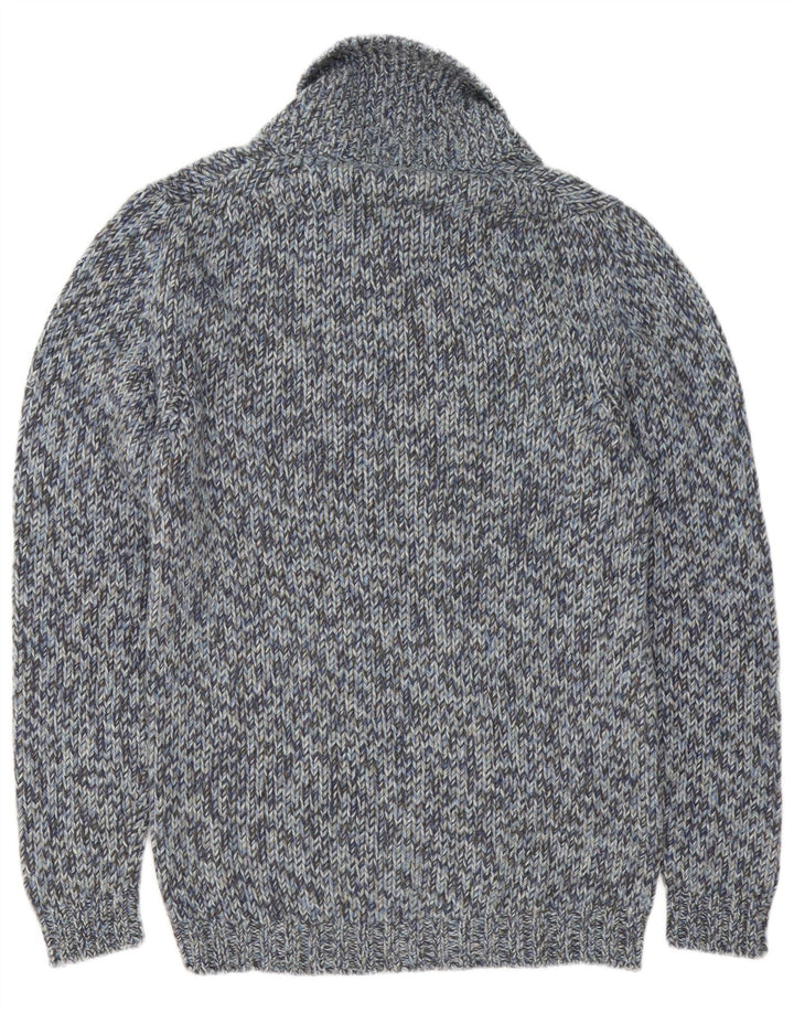Męski sweter Fred Perry z szalowym dekoltem, średni niebieski, wełniany w cętki