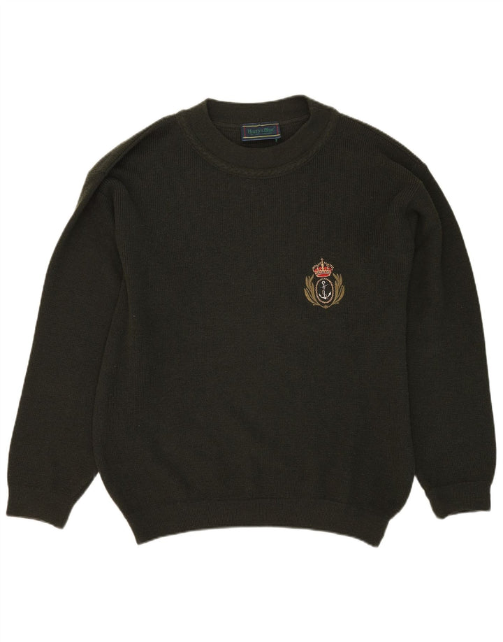 Męski sweter z okrągłym dekoltem w stylu VINTAGE, duża wełna khaki