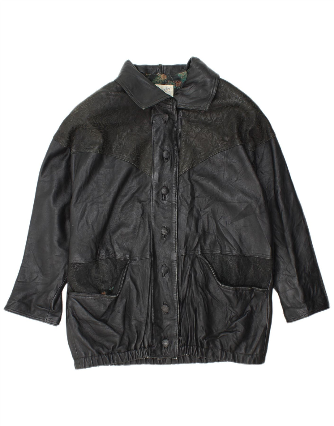 Damska kurtka skórzana oversize YUPPIE UK 18 XL w kolorze czarnym w kwiaty