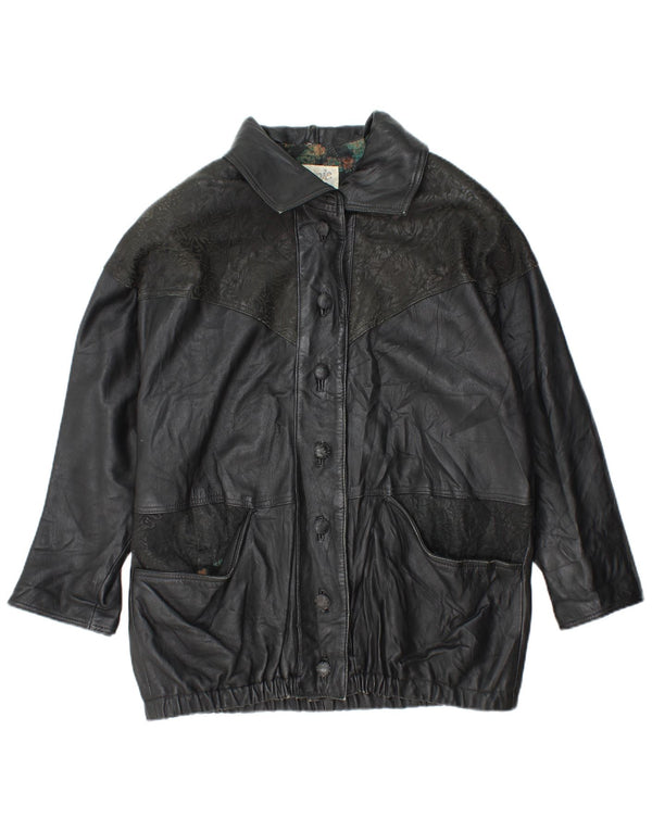 Damska kurtka skórzana oversize YUPPIE UK 18 XL w kolorze czarnym w kwiaty