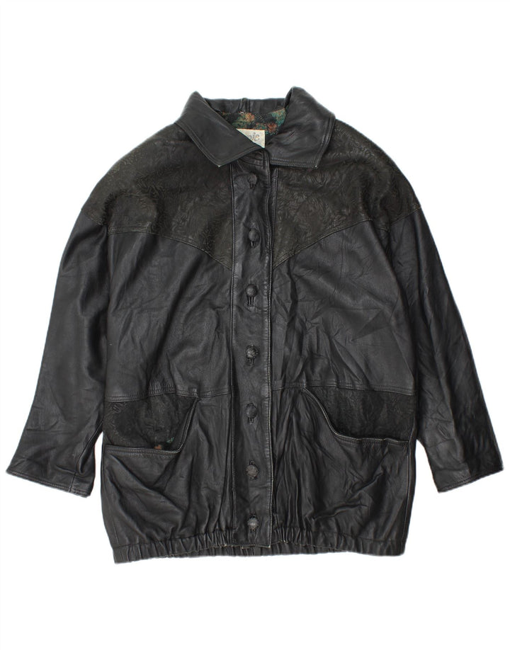 Damska kurtka skórzana oversize YUPPIE UK 18 XL w kolorze czarnym w kwiaty