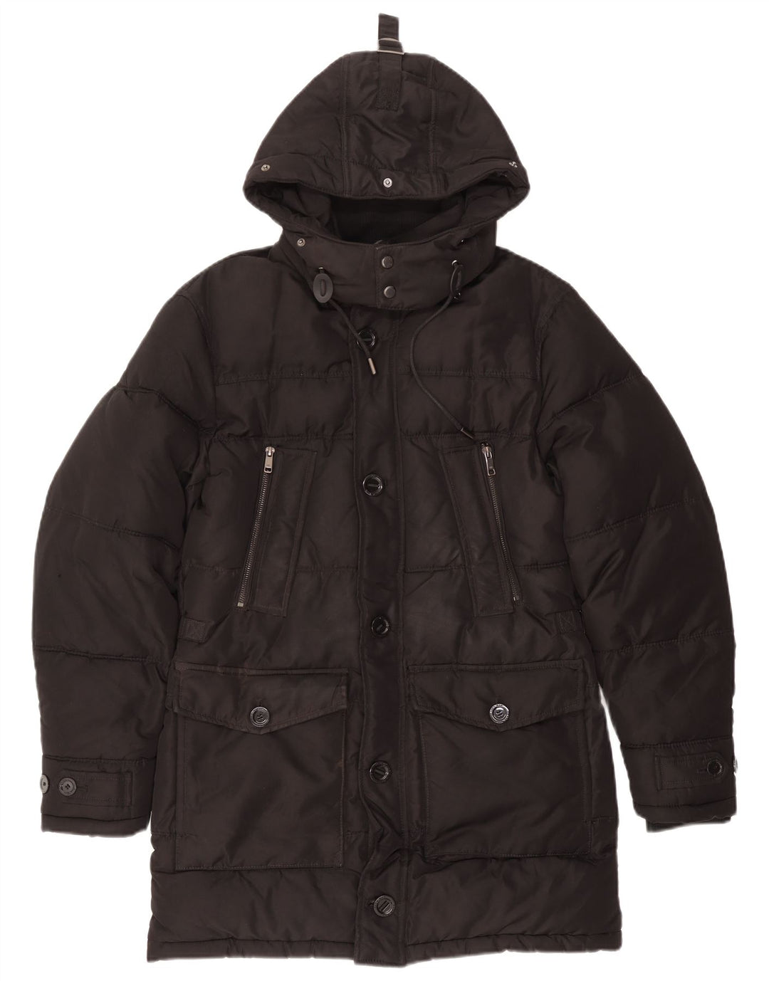 Męski ocieplany płaszcz z kapturem Zara UK 36, mały, czarny poliester