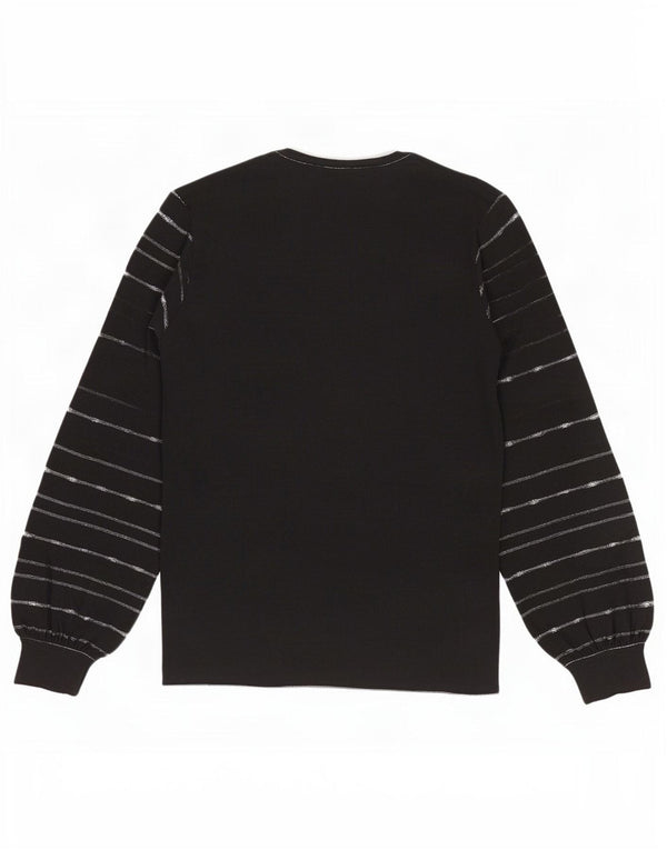 Lucia Womens V-Neck Jumper Sweater UK 10 Small Black Striped Wool
