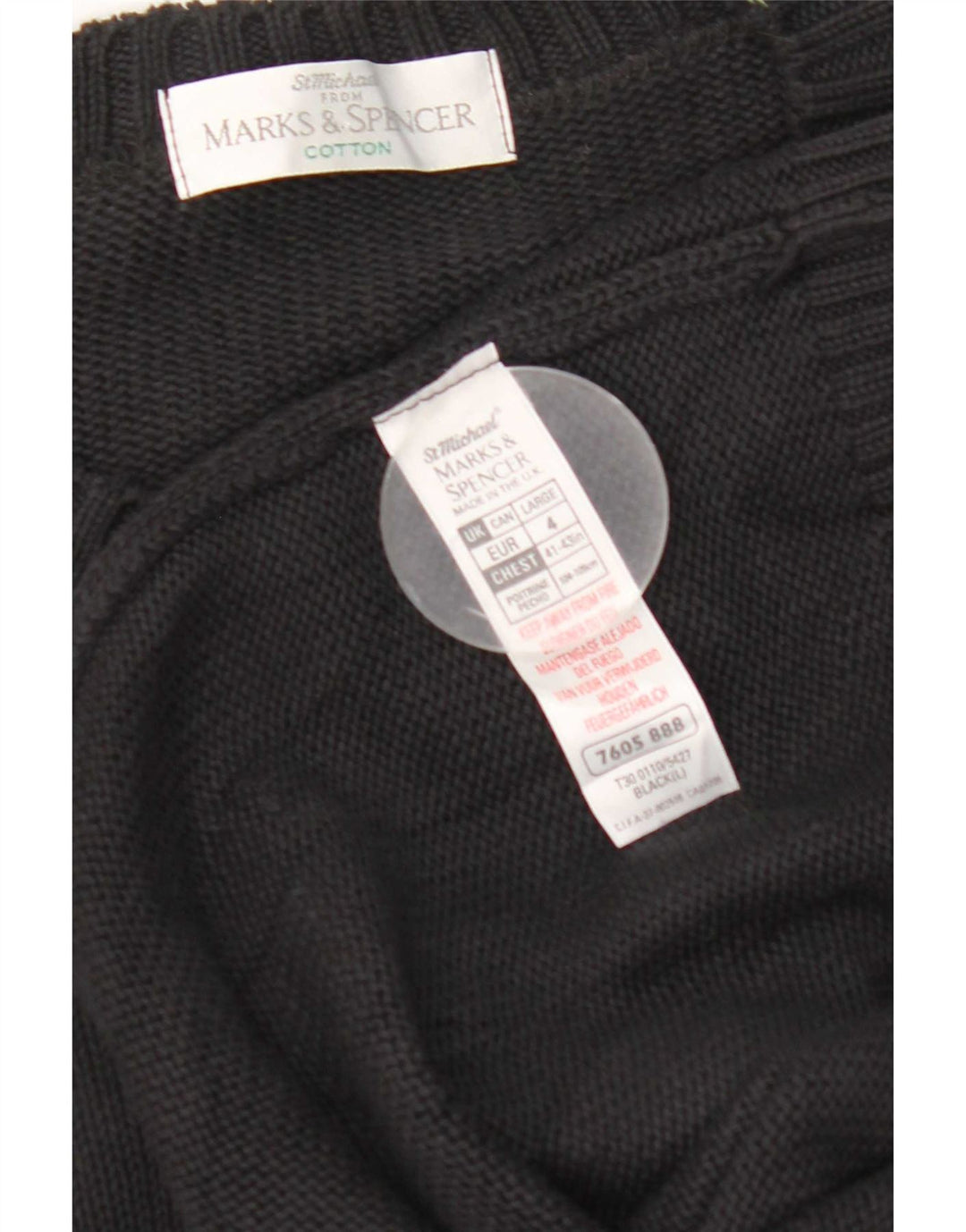 Marks & Spencer Męski sweter z okrągłym dekoltem, duży, czarny, bawełniany