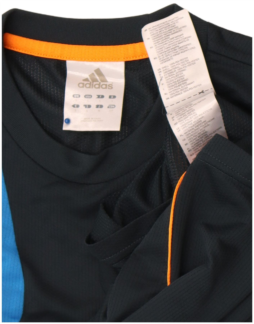 Męska koszulka z grafiką Adidas, mała, granatowa, z blokami kolorów, poliestrowa