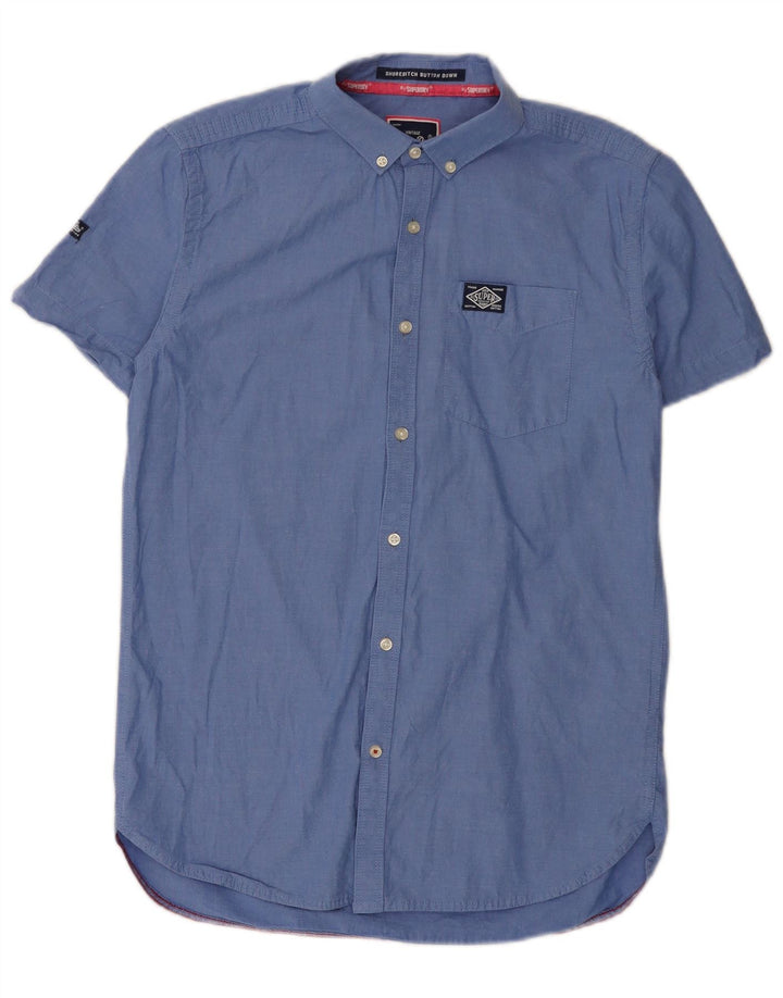 Męska koszula z krótkim rękawem Superdry, średnioniebieska, bawełniana