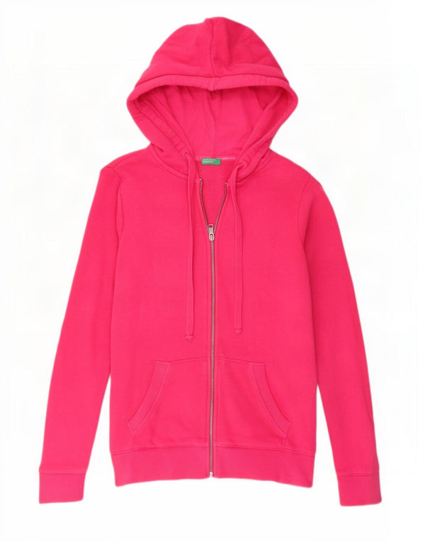 Damski sweter z kapturem i zamkiem Benetton UK 6 XS, różowy, bawełniany