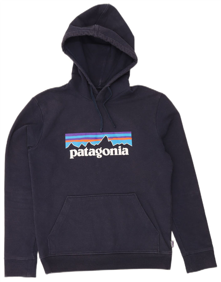PATAGONIA Męski sweter z kapturem o regularnym kroju, z grafiką, mały, granatowy, bawełniany