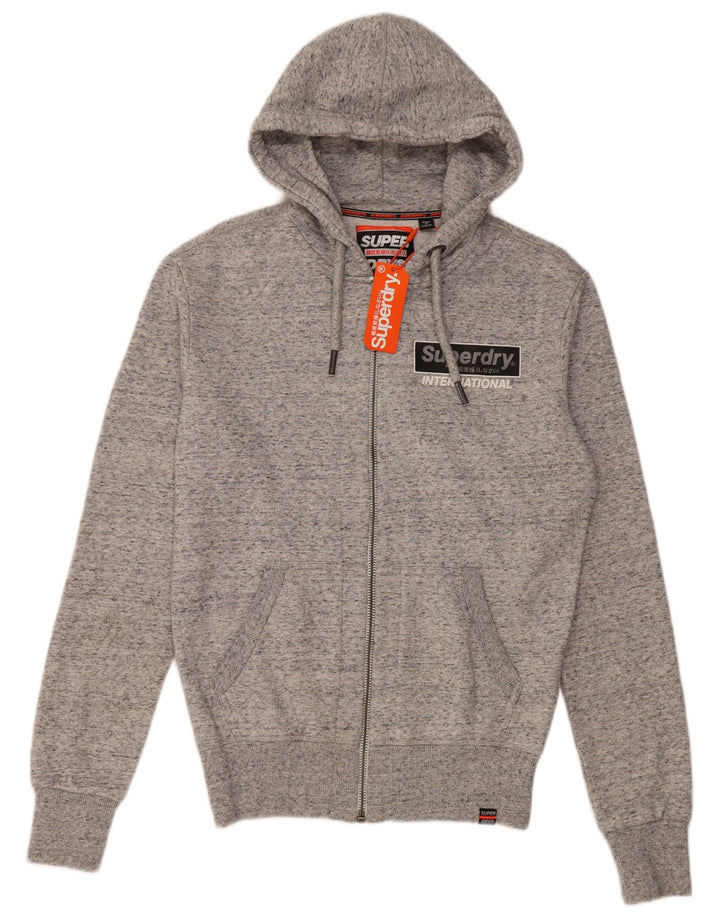 SUPERDRY Męski sweter z kapturem i zamkiem błyskawicznym XS, szary, z plamkami, bawełniany