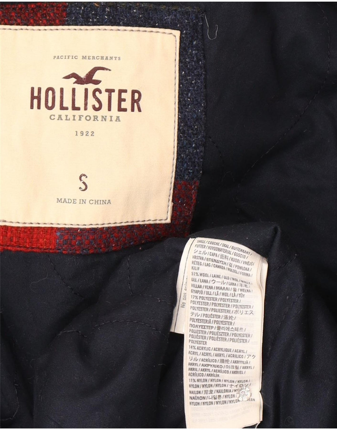 Damska kurtka wiatrówka z kapturem Hollister UK 10 w małą wielobarwną kratkę