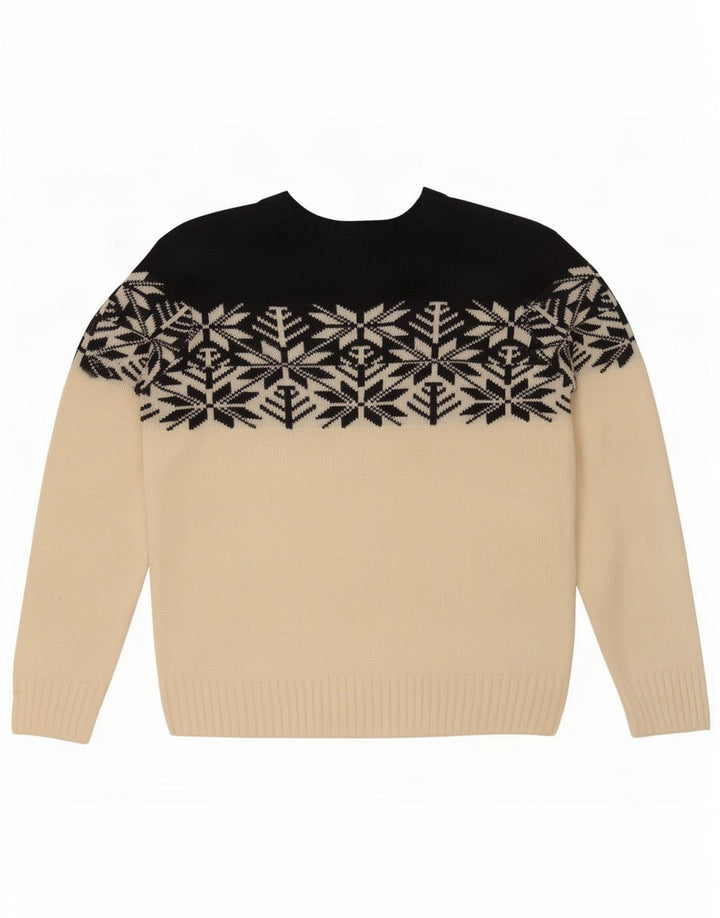 Vintage męski sweter z okrągłym dekoltem, średni biały, akryl Fair Isle