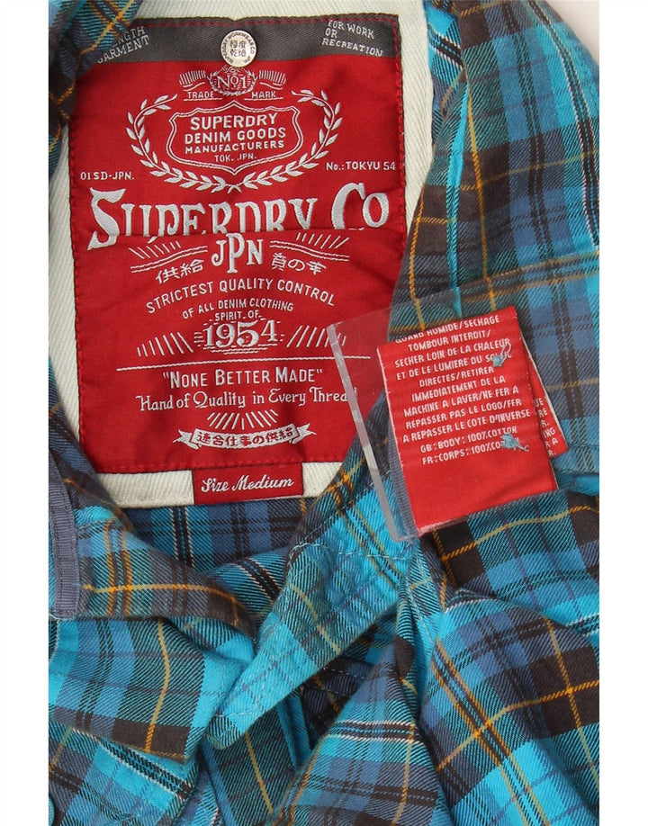 Męska koszula flanelowa Superdry, bawełniana w średnią niebieską kratkę