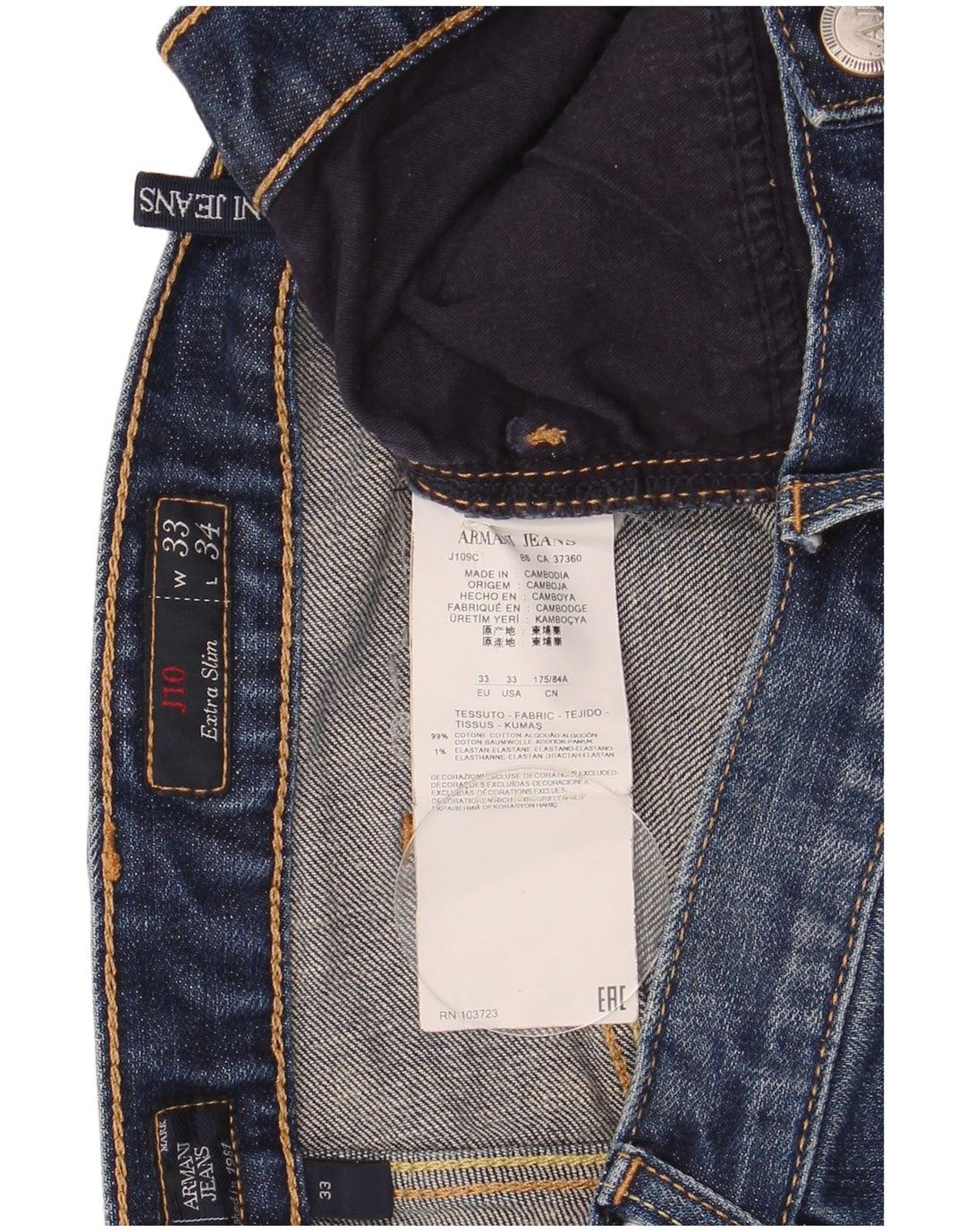 Armani Womens J10 Slim Jeans W33 L34 Blue Cotton