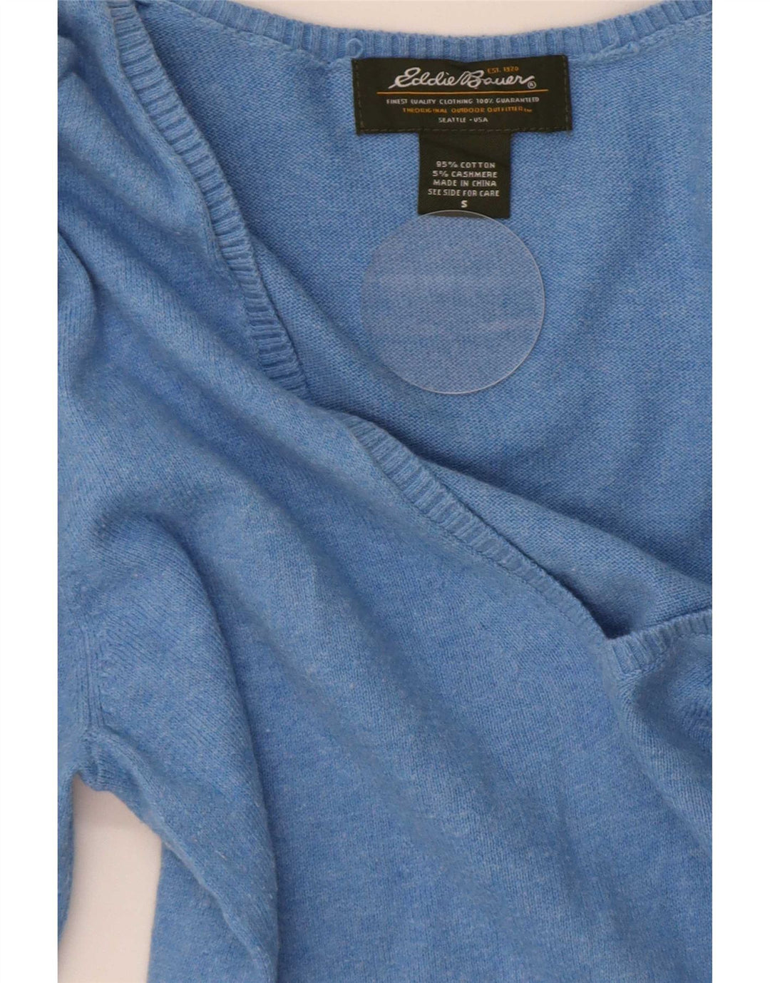 Męski sweter z dekoltem w kształcie litery V Eddie Bauer, mały, niebieski, bawełniany