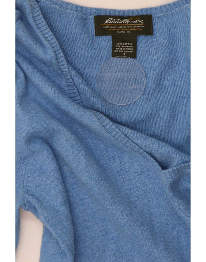 Męski sweter z dekoltem w kształcie litery V Eddie Bauer, mały, niebieski, bawełniany